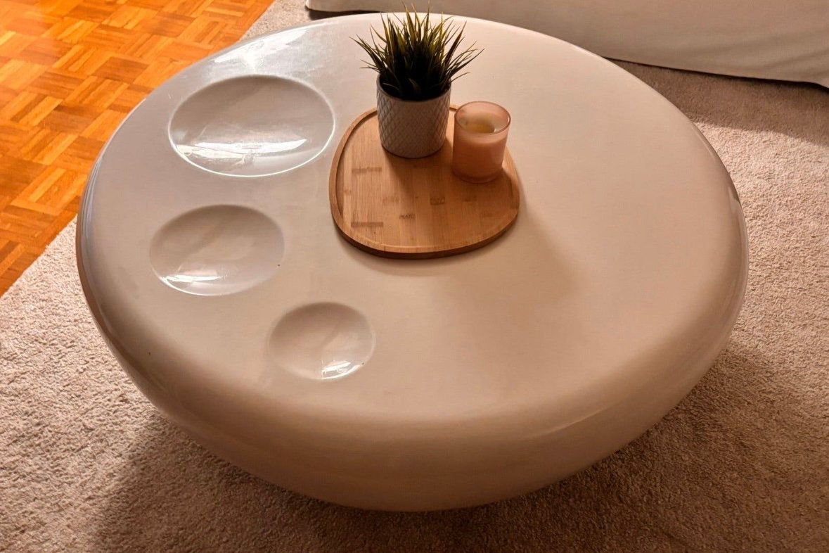 Table basse ronde design en fibre de verre, Maison & Meubles, Enlèvement, Comme neuf, Verre