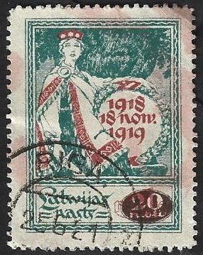 1 Postzegel Letland 1920 Onafhankelijkheid [enkele opdruk], Ophalen of Verzenden, Overige landen, Gestempeld