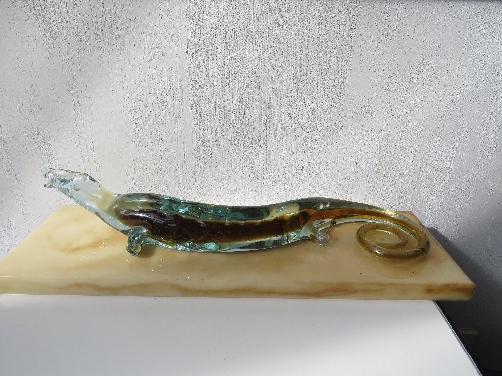 Crocodile en verre de Murano Art sur socle en marbre 1950-60, Antiquités & Art, Enlèvement ou Envoi