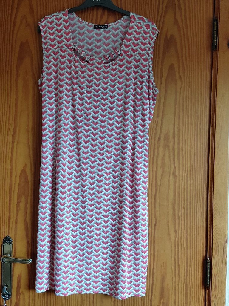 Wit/roze zomerjurk, Maat 42/44, Victor, Taille 42/44 (L), Enlèvement ou Envoi, Rose, Victor
