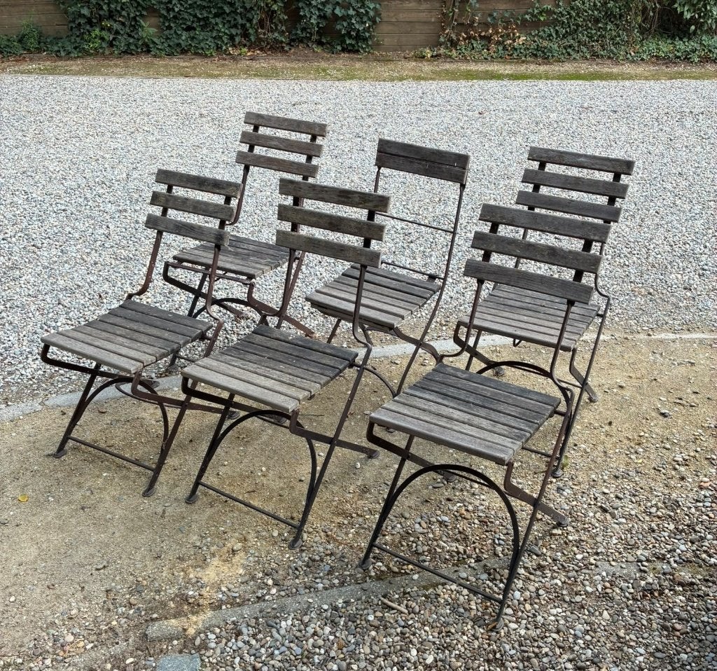 6x authentieke terrasstoelen - Afrormosia hout, Jardin & Terrasse, Enlèvement, Utilisé, Bois, Pliant