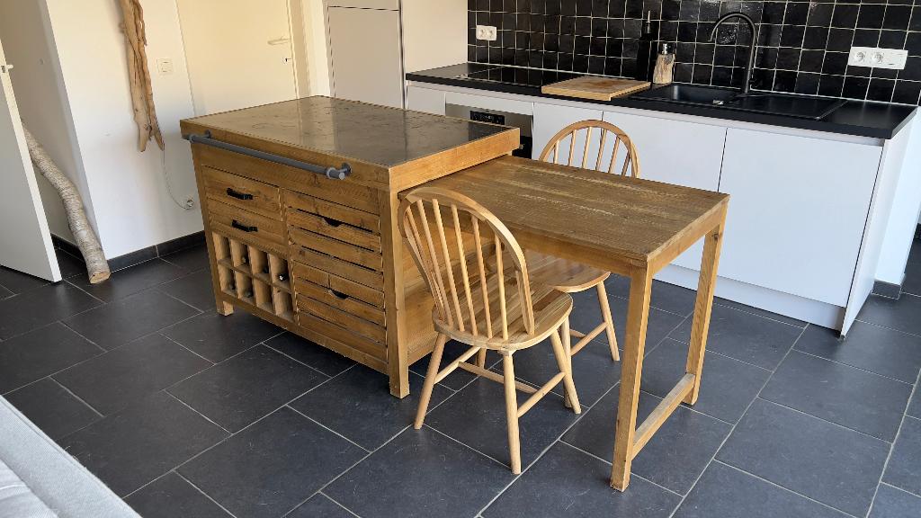 Landelijk keukeneiland met uitschuifbare tafel, Quatre personnes, 200 cm ou plus, Landelijk, Enlèvement