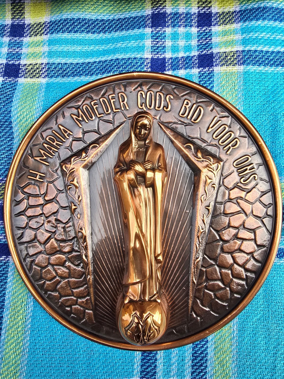 Vintage koperen wandplaquette – H. Maria Moeder Gods bid voo, Ophalen