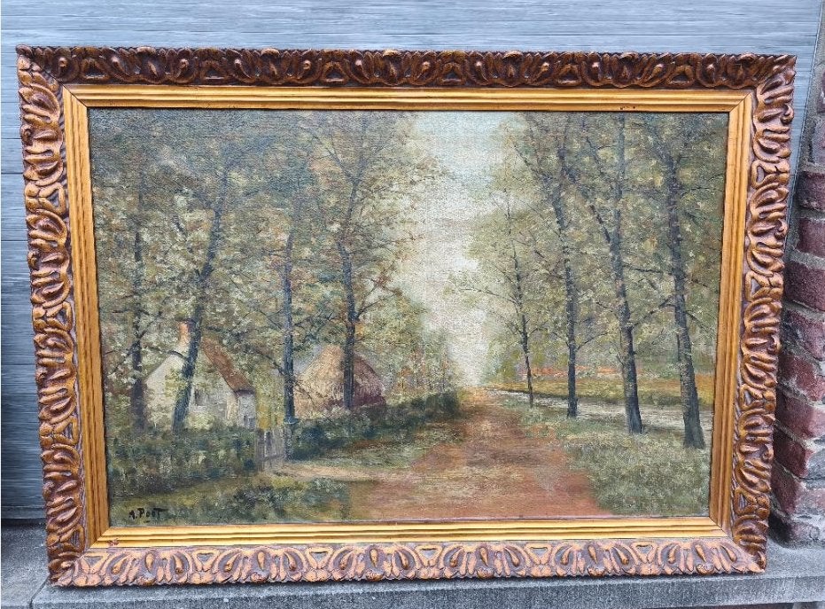 Huile sur toile signe aldophe poot, Antiek en Kunst, Kunst | Schilderijen | Klassiek, Ophalen, Doek