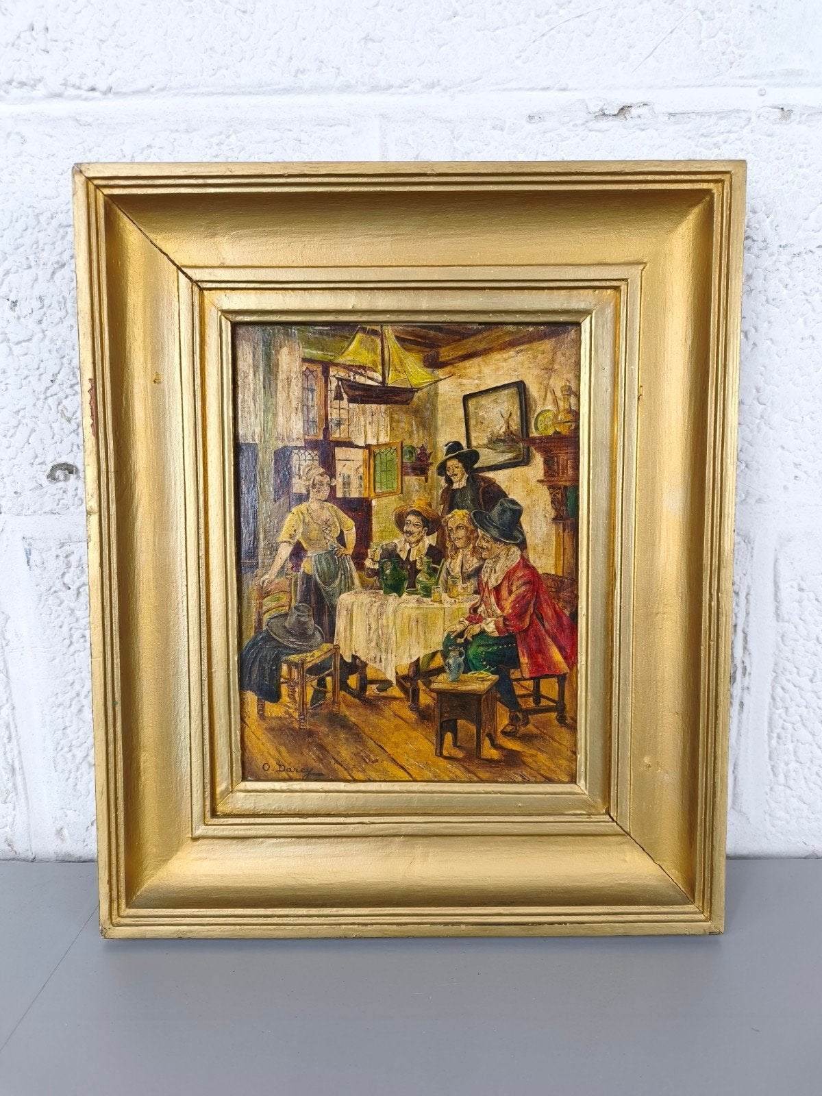 Antiek schilderij - herberg tafereel, Ophalen of Verzenden, Oud hollands, Gesigneerd, Paneel