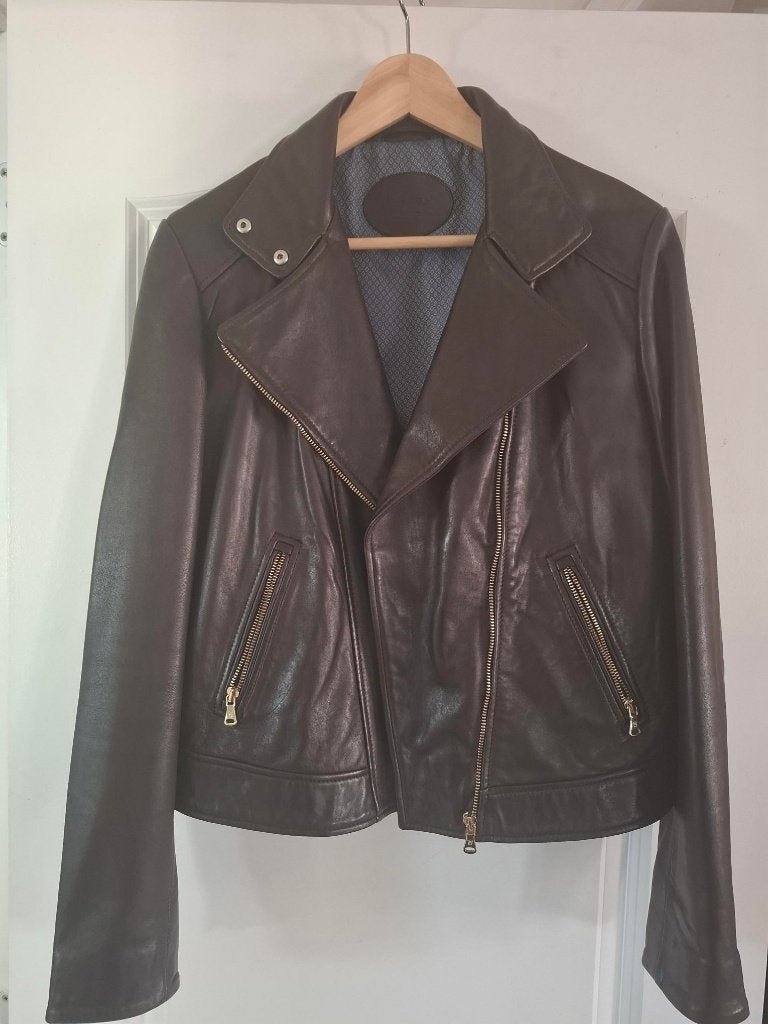 Donkerbruin leren bikerjack van merk Massimo Dutti, Kleding | Dames, Bruin, Nieuw, Geen merk, Ophalen