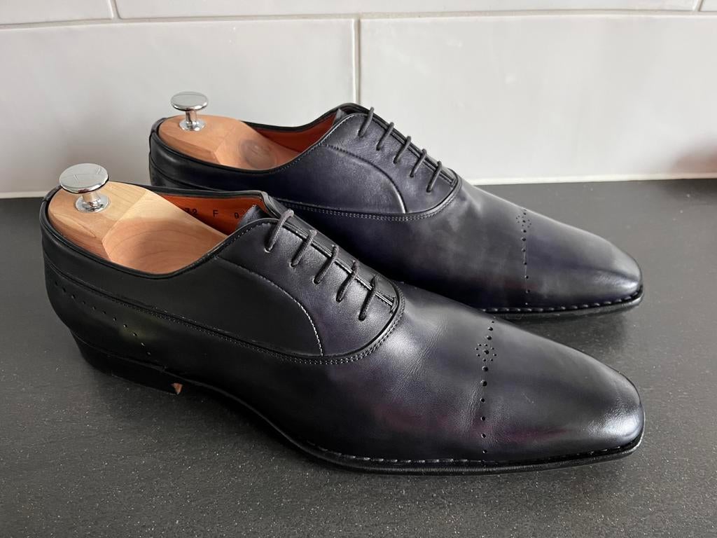 Santoni herenschoenen maat 9 / 43 weinig gedragen, Enlèvement ou Envoi, Chaussures à lacets, Comme neuf, Bleu