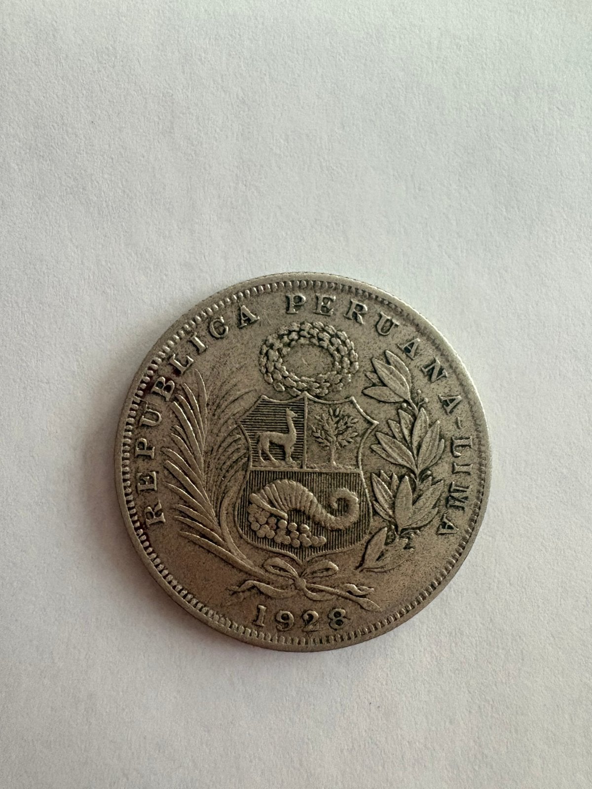 Pièce argent 1/2 Sol Pérou 1928, Envoi, Argent