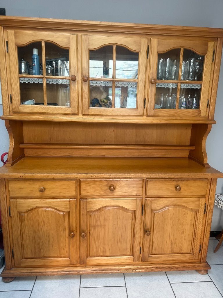 Buffet en Bois avec vitrine + table et chaises, Enlèvement, Utilisé, Avec tiroir(s)