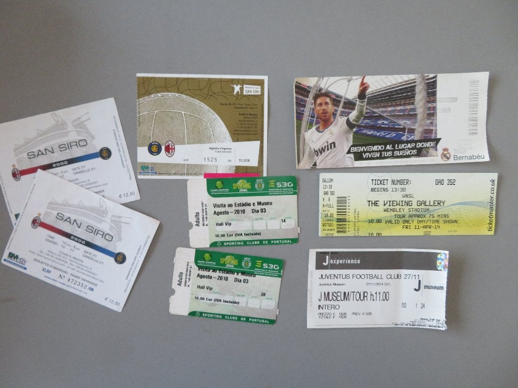 voetbal museum bezoek tickets Real Madrid Milan Wembley ea, Verzamelen, Ophalen of Verzenden, Zo goed als nieuw, Overige typen