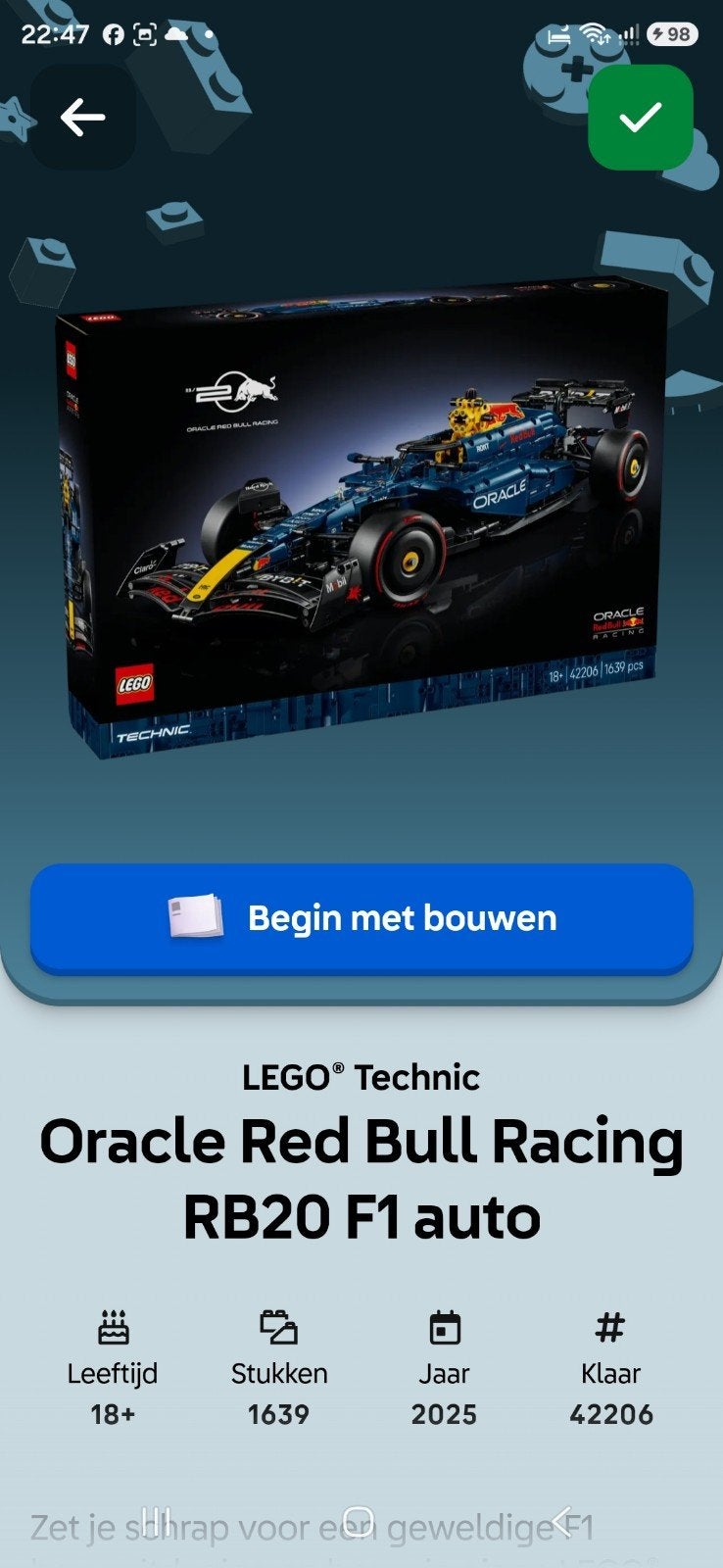 f1 lego red bull, Ophalen of Verzenden, Compleet, Lego