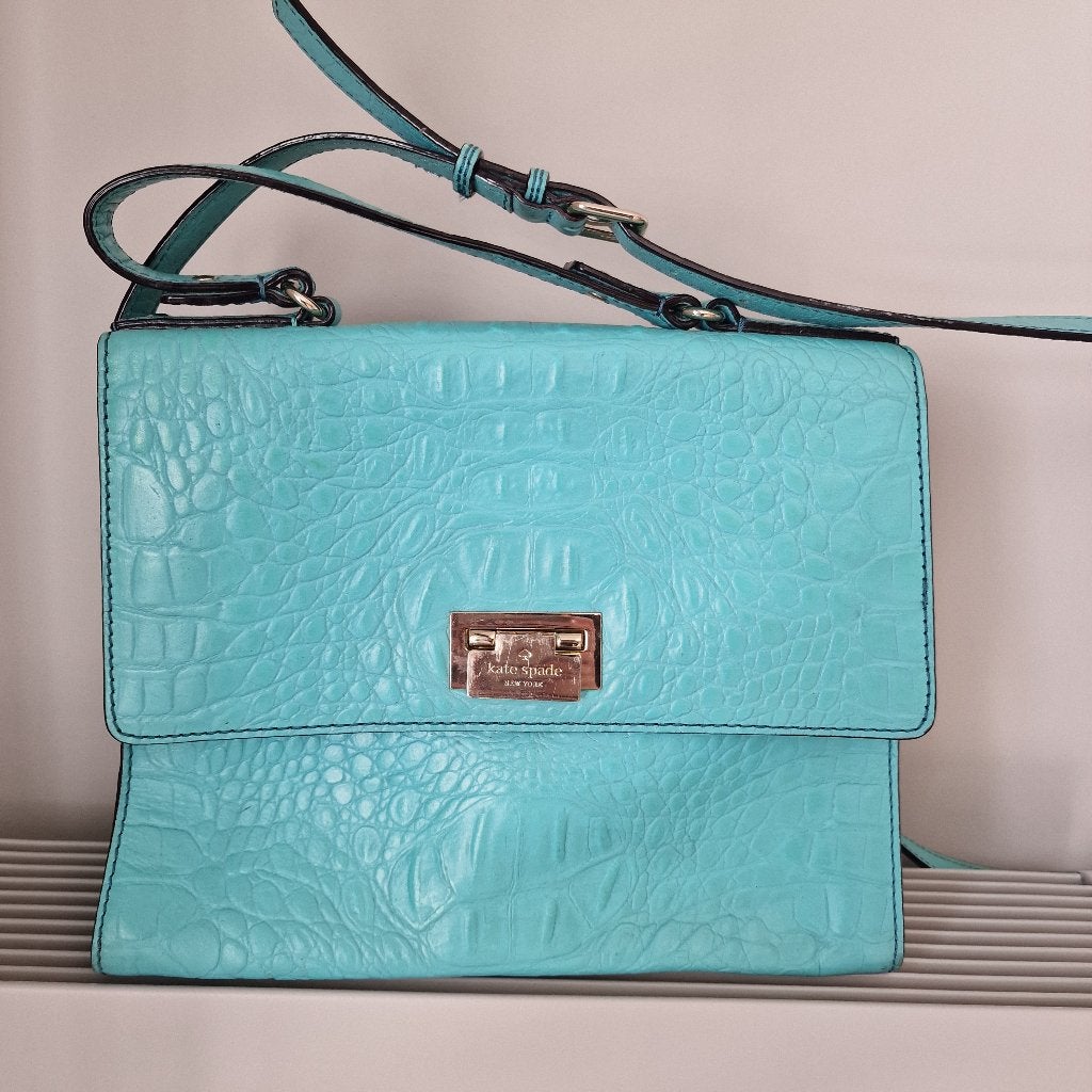 Blauwe schoudertas Kate Spade krokodillenleer, Enlèvement ou Envoi, Comme neuf, Bleu