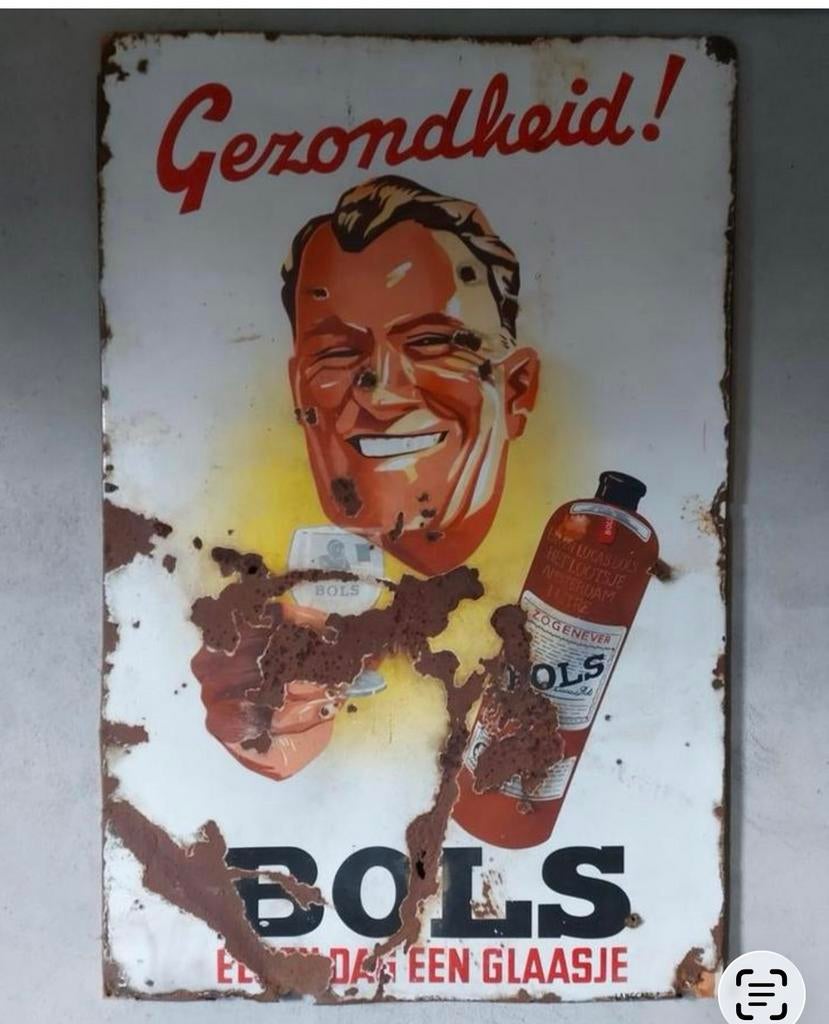 Oud Emaille Bols Bord Mega Groot !!, Verzamelen, Ophalen, Gebruikt