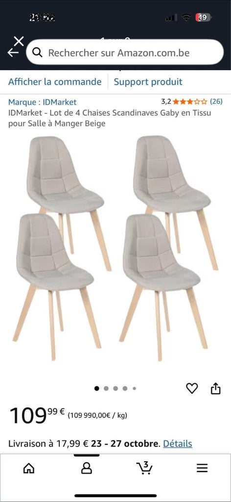 4 Chaises scandinave grises, Maison & Meubles, Chaises, Gris, Comme neuf, Enlèvement, Scandinave