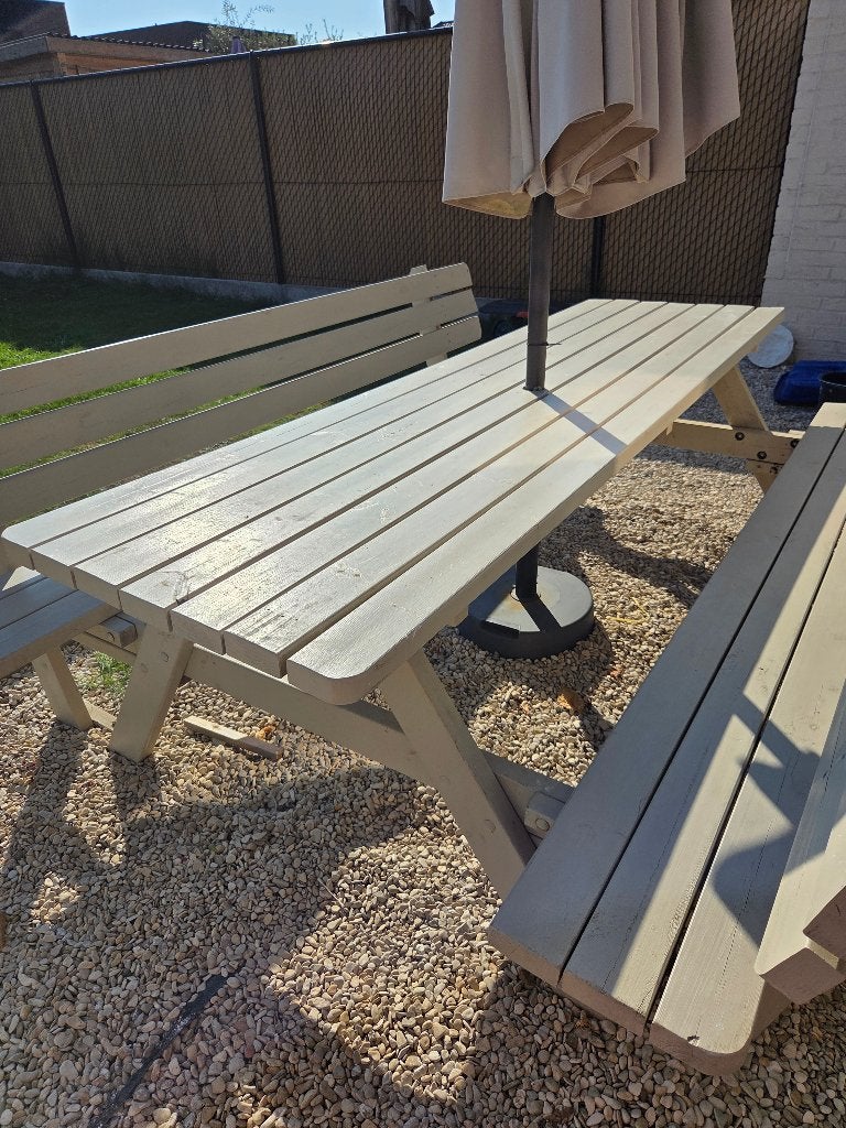 Picknicktafel 240 cm met rugleuning, Ophalen, Gebruikt, Rechthoekig, Hout