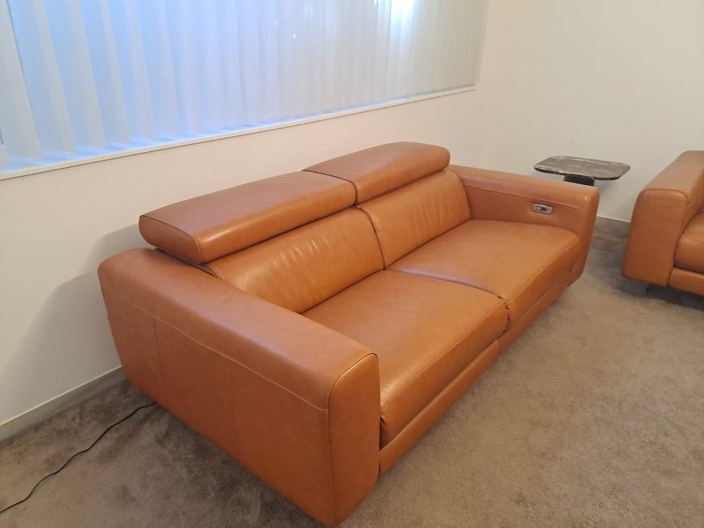Chaise Chateau d'Ax avec fauteuil, électrique en cuir cognac, Maison & Meubles, Canapés | Salons, Trois personnes, 100 à 125 cm