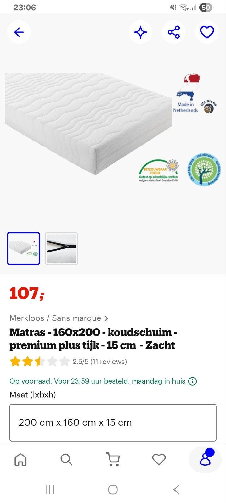 Matras 2 persoon, Ophalen, Tweepersoons, Zo goed als nieuw, Matras