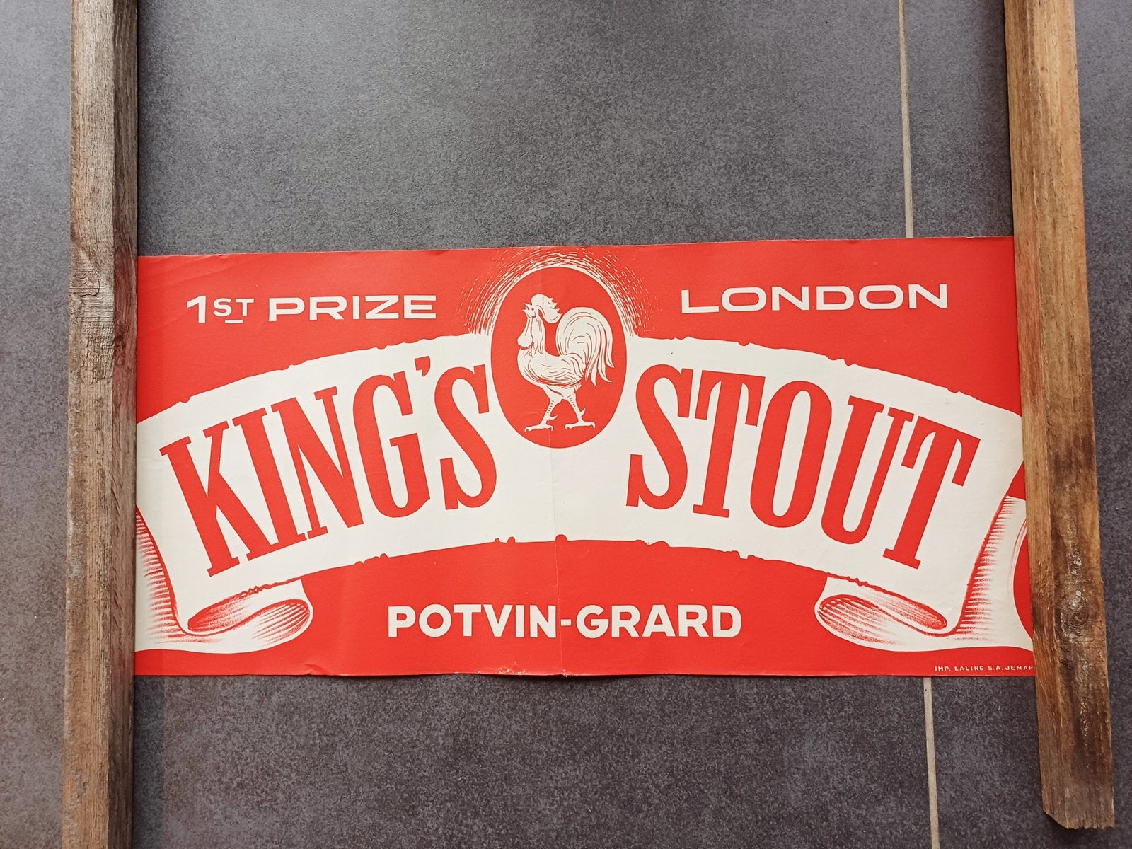 Ancienne affiche king’s stout - Potvin Grard Jemappe, Collections, Enlèvement ou Envoi, Utilisé