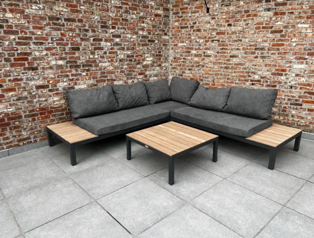 Exotan Woood Loungeset Teak (incl kussens) – antraciet, Ophalen, Aluminium, Loungeset