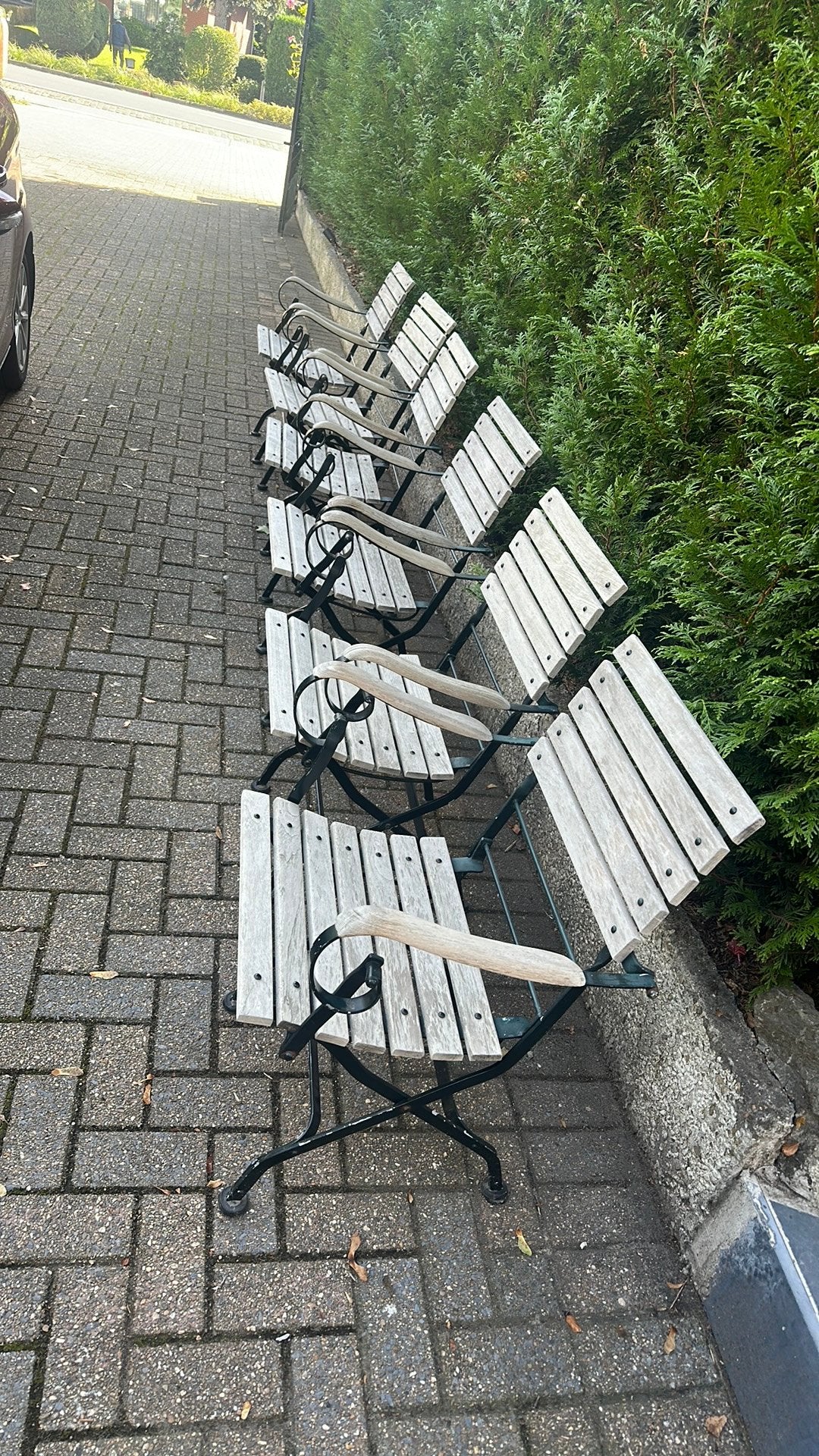 Opklapbare gietijzer teak landelijk tuinstoelen, Enlèvement, Utilisé, Métal, Pliant