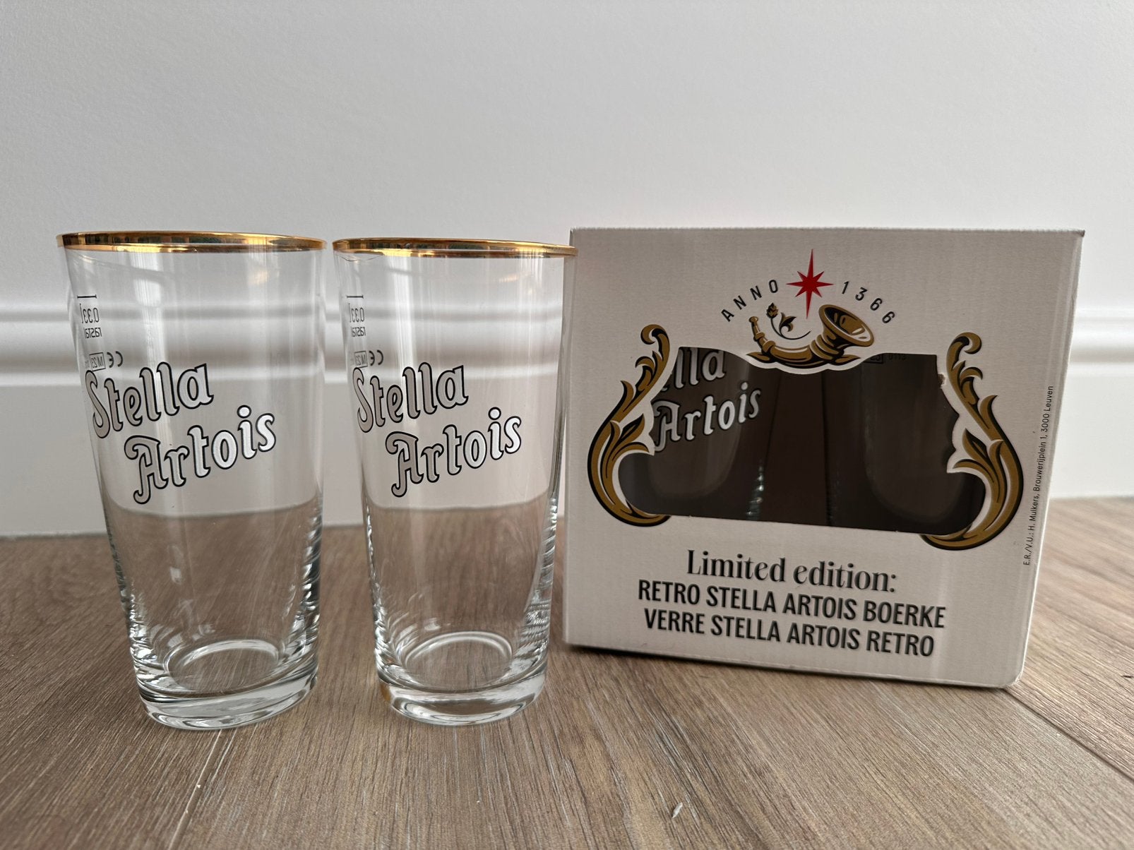 Retro stella artois boerke glazen - 4stuks, Ophalen, Nieuw, Bierglas