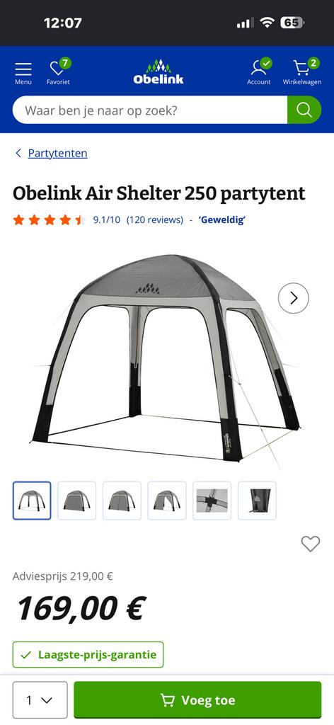 SUPER DEAL ! Obelink opblaasbare air shelter 250x250, Tuin en Terras, Partytenten, Ophalen, Zo goed als nieuw, Partytent, Opvouwbaar
