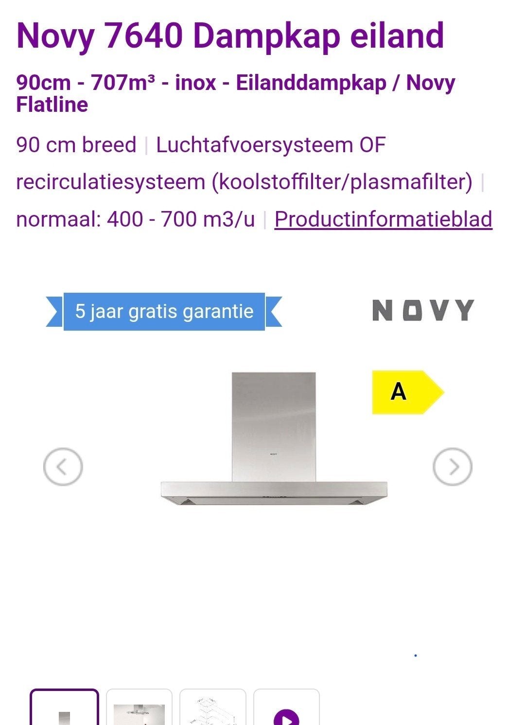 Novy 7640 inox eilanddampkap Flat'line, Elektronische apparatuur, Ophalen, Zo goed als nieuw, Vrijstaand, Motor