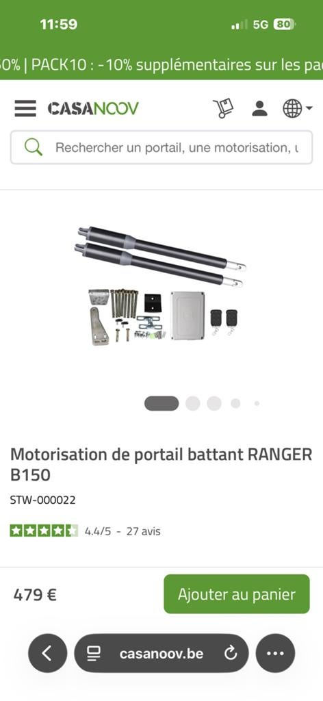 Moteur portail battant casanoov Ranger B150, Bricolage & Construction, Enlèvement, Neuf, Autres types