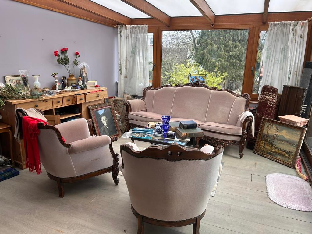 Antiek salon – Louis-stijl – 3-zit + 2 fauteuils, Ophalen