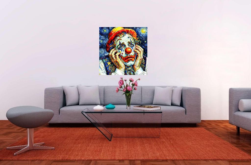 Peinture Clown triste façon Van Gogh / (60x60) cm, Envoi
