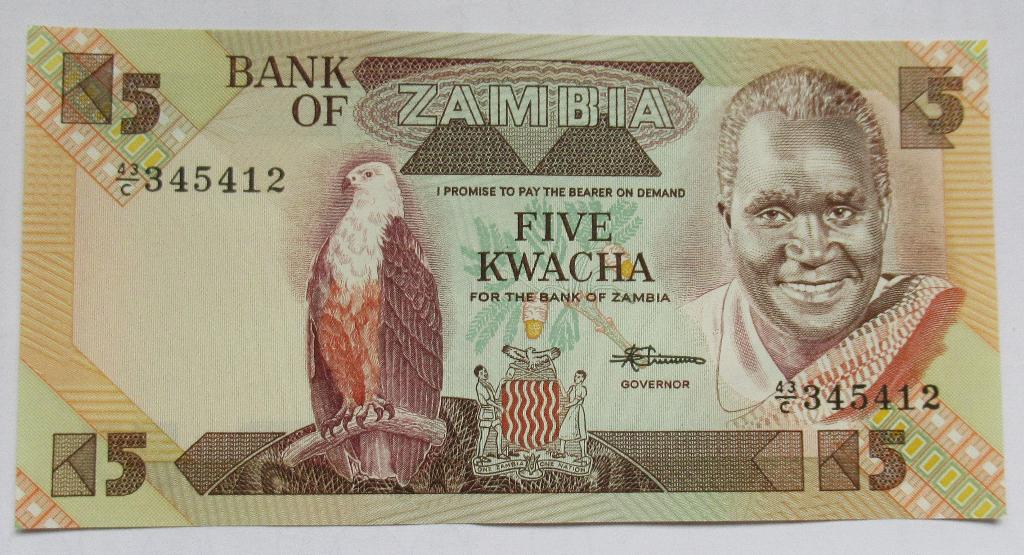 Zambia 5 kwacha 1980 - 88, Timbres & Monnaies, Billets de banque | Afrique, Envoi, Zambie