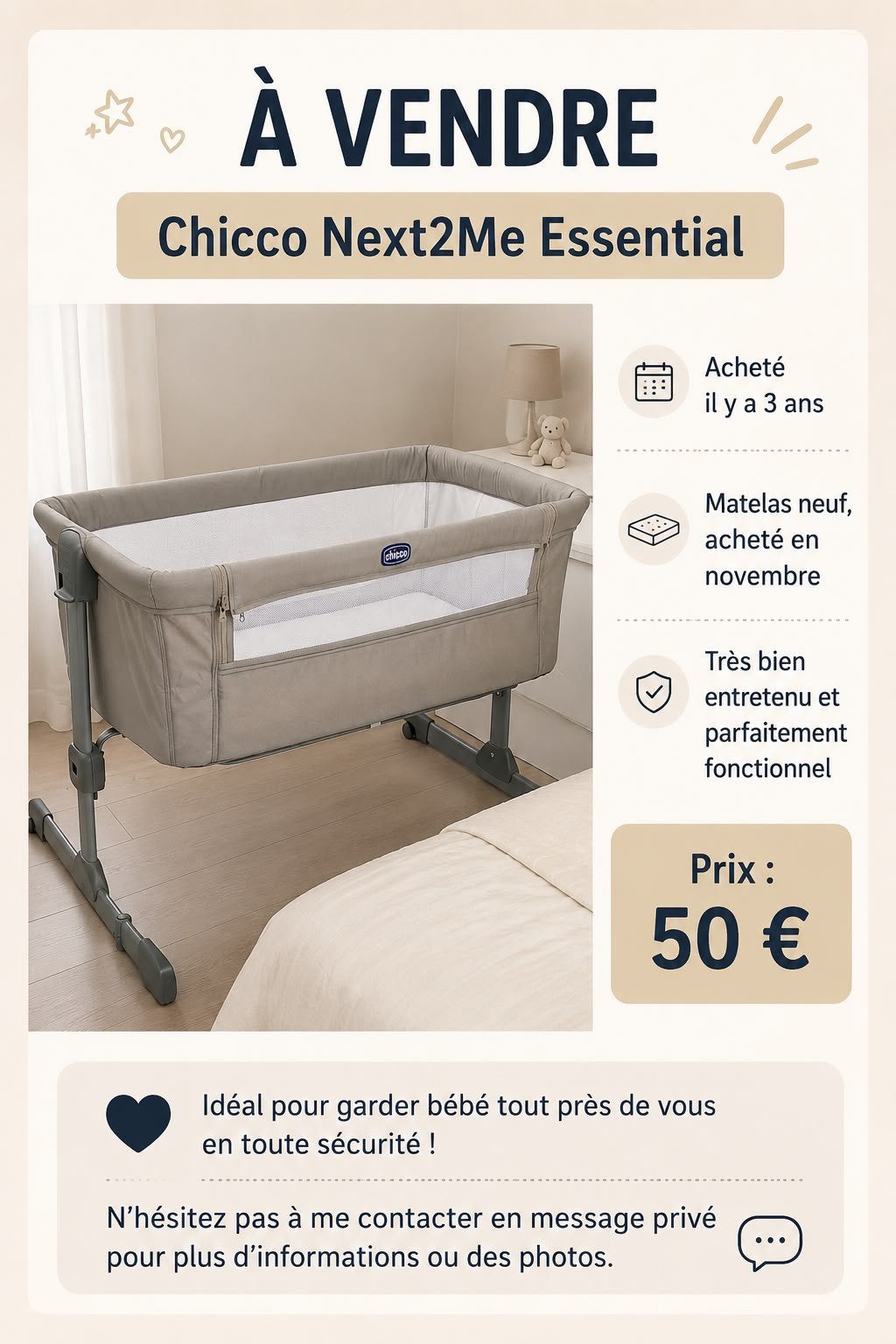 Couffin cododo Chicco Next2Me – 50€, Enlèvement, Comme neuf
