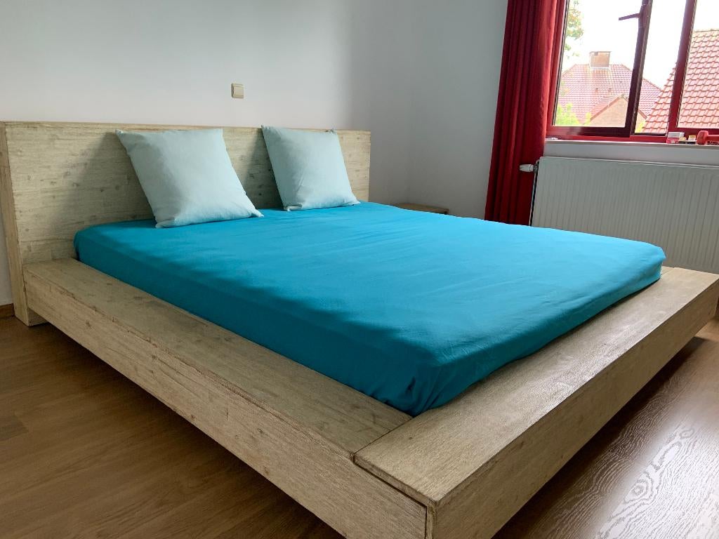 Houten tweepersoonsbed — Scandinavische stijl, Huis en Inrichting, Slaapkamer | Bedden, Ophalen, Gebruikt, Tweepersoons, Style Nordic