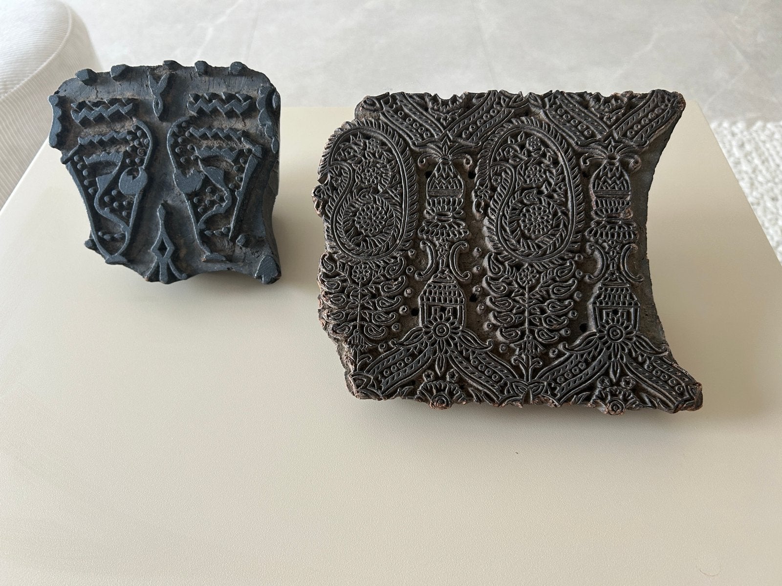 2 blocs d'impression à peinture anciens (textile), Enlèvement ou Envoi, Bois