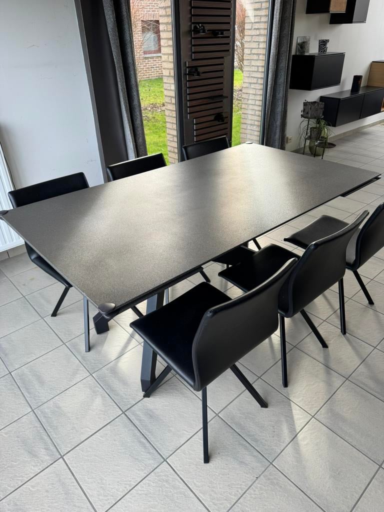 Table à manger design + 6 chaises – Plateau effet granit, Enlèvement, Comme neuf