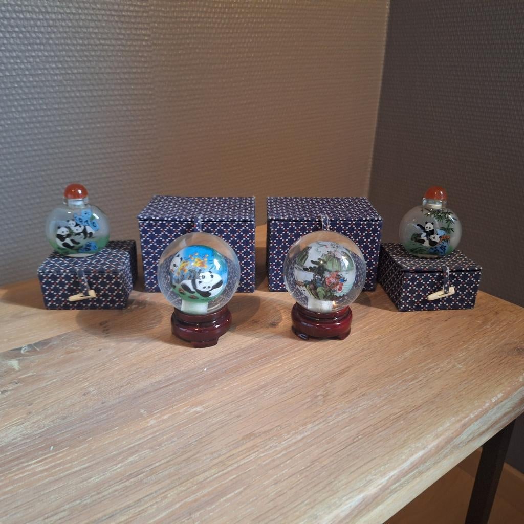 Set Aziatische decoratie – panda glazen bol + flesjes in doo, Ophalen