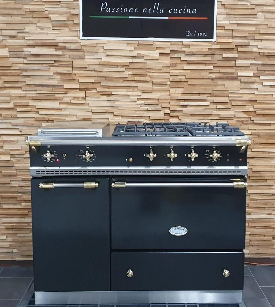 Luxe Lacanche Fornuis 110cm zwart messing 2 ovens teppan yak, Electroménager, Cuisinières, Gaz, Classe énergétique A ou plus économe