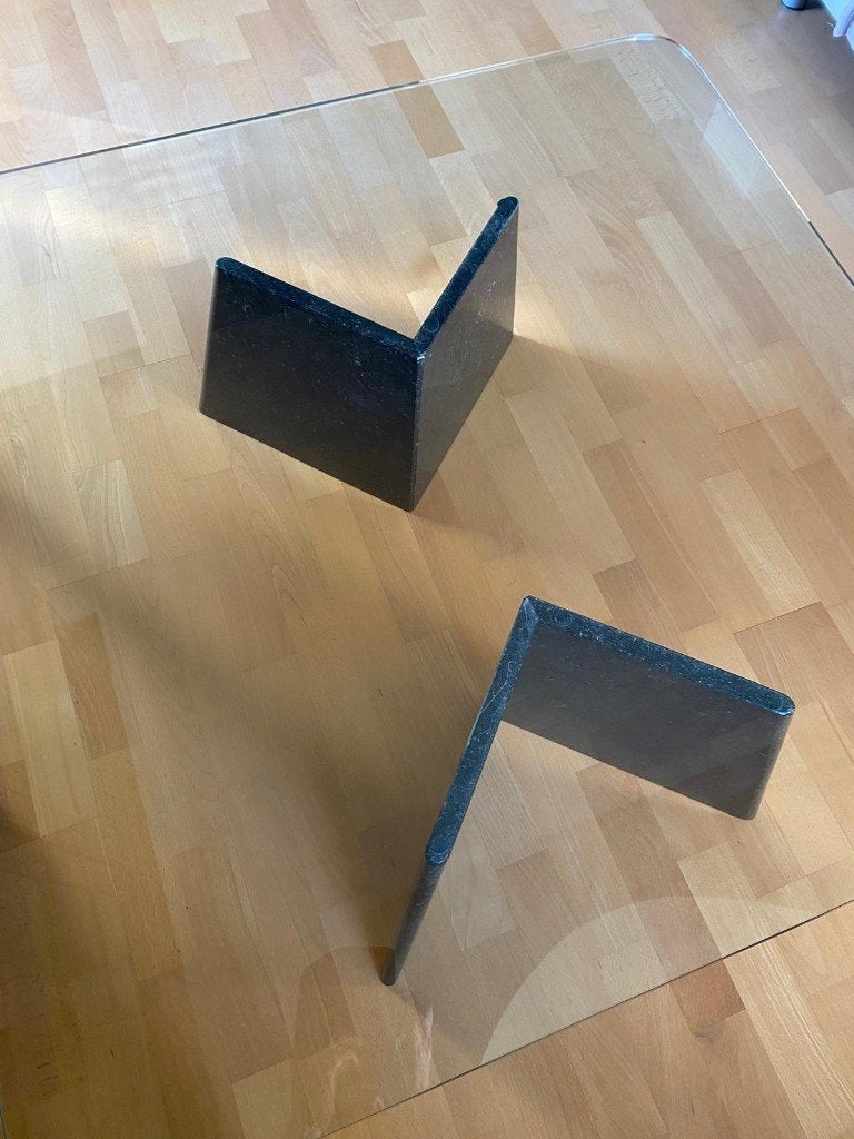 Salon tafel Glazen blad, poten natuursteen, Huis en Inrichting, Ophalen, Gebruikt, 50 tot 100 cm, Vierkant