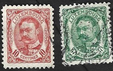 2 Postzegels Luxemburg 1906 Groothertog Willem IV, Enlèvement ou Envoi, Luxembourg, Affranchi