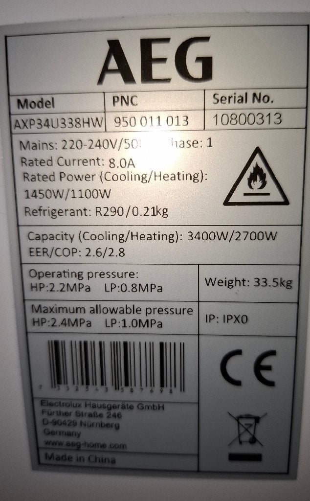 airco AEG, Ophalen, Timer, 3 snelheden of meer, Zo goed als nieuw