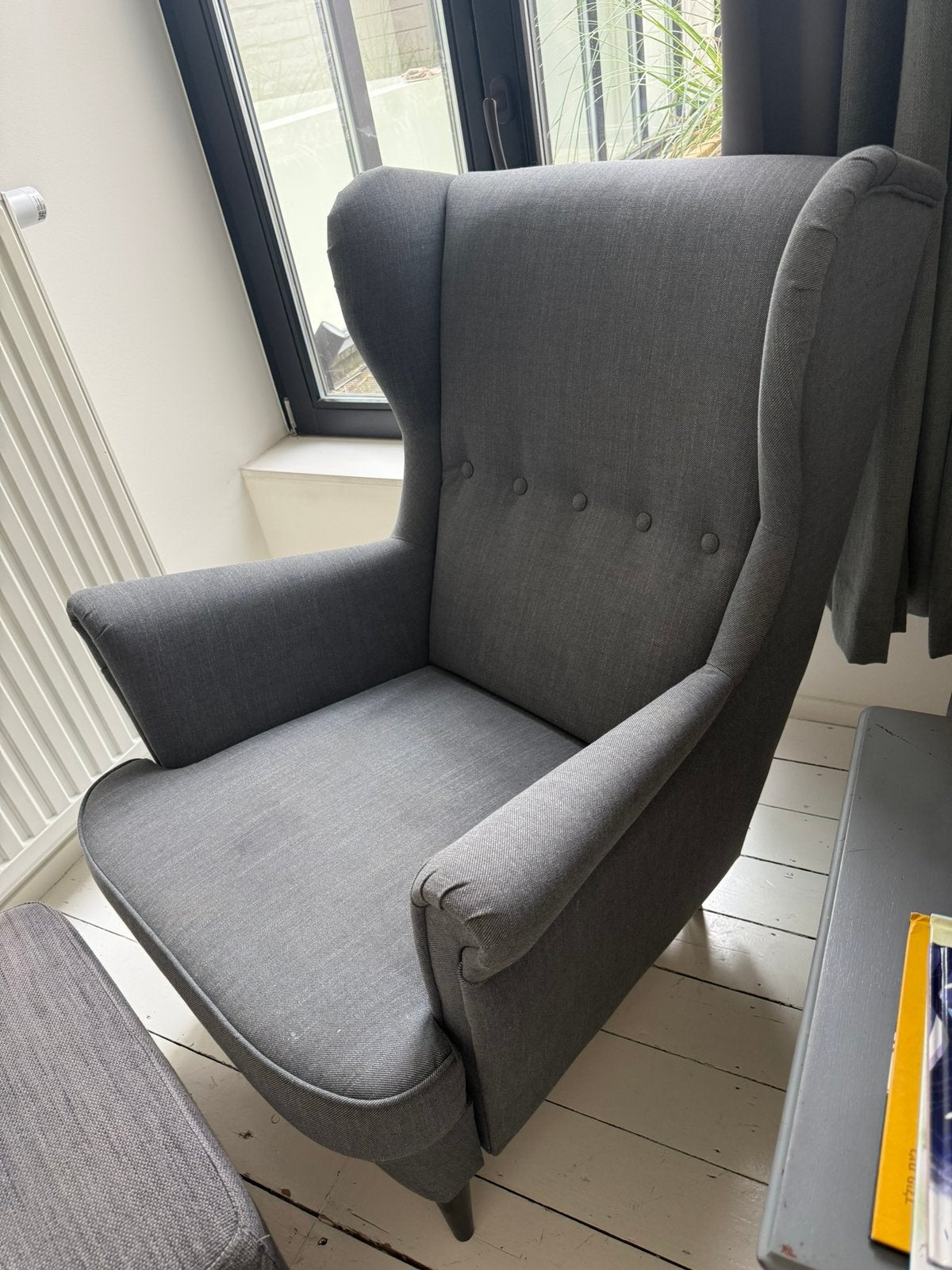 Fauteuil ikea strandmon + pouf, Ophalen, Gebruikt
