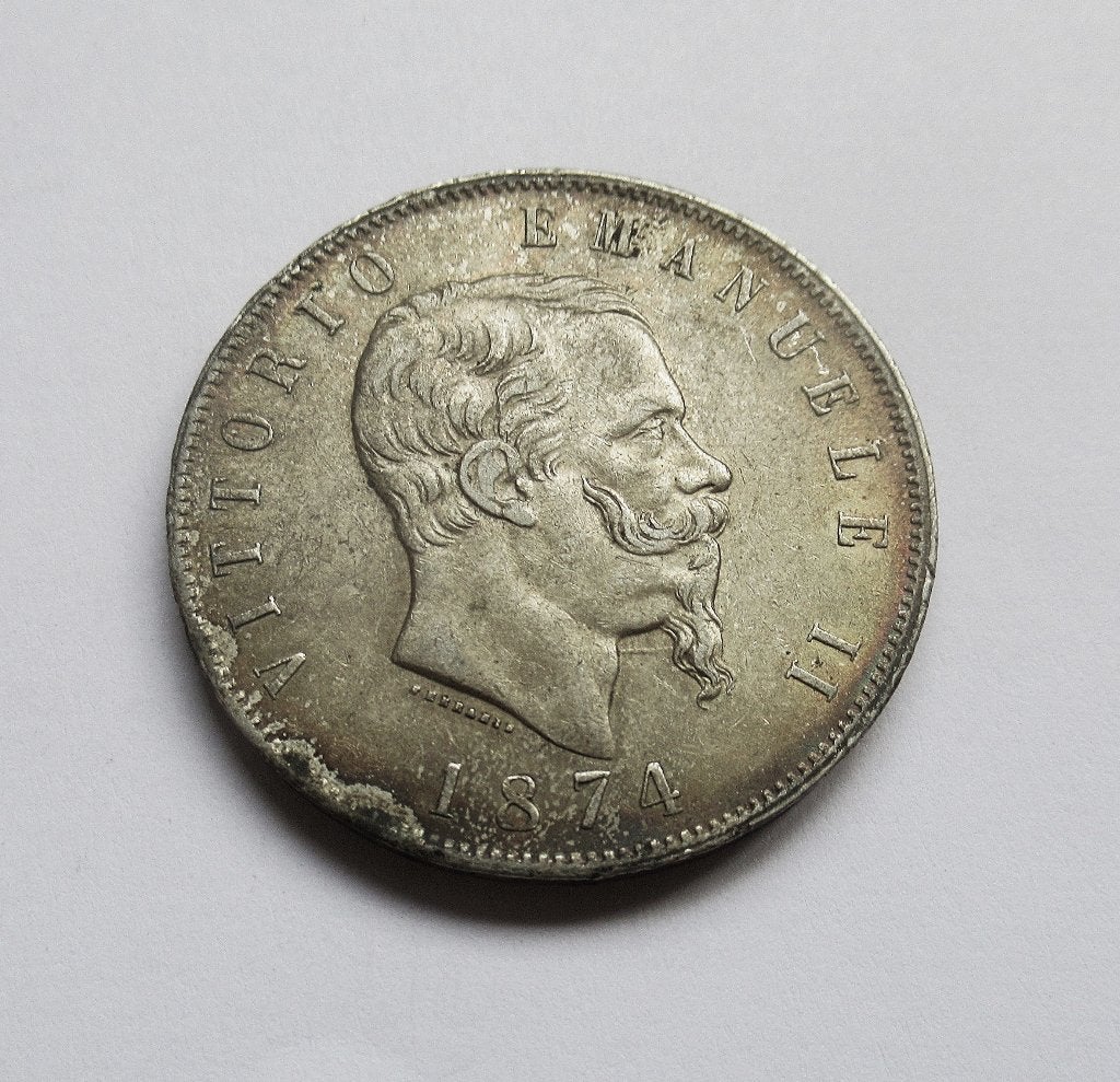 italia 5 lire 1874, Verzenden, Italië, Zilver