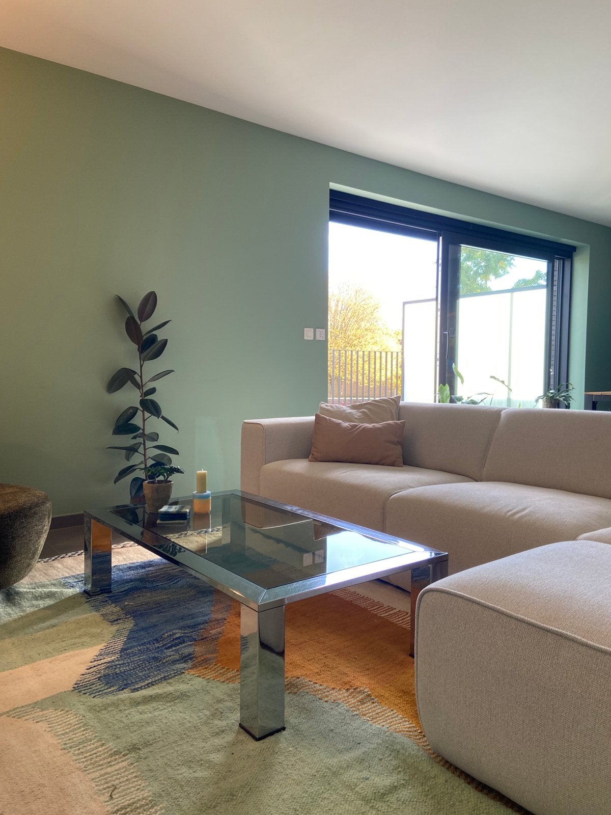 Salontafel Milo Baughman stijl, Huis en Inrichting, Ophalen, Gebruikt, Glas