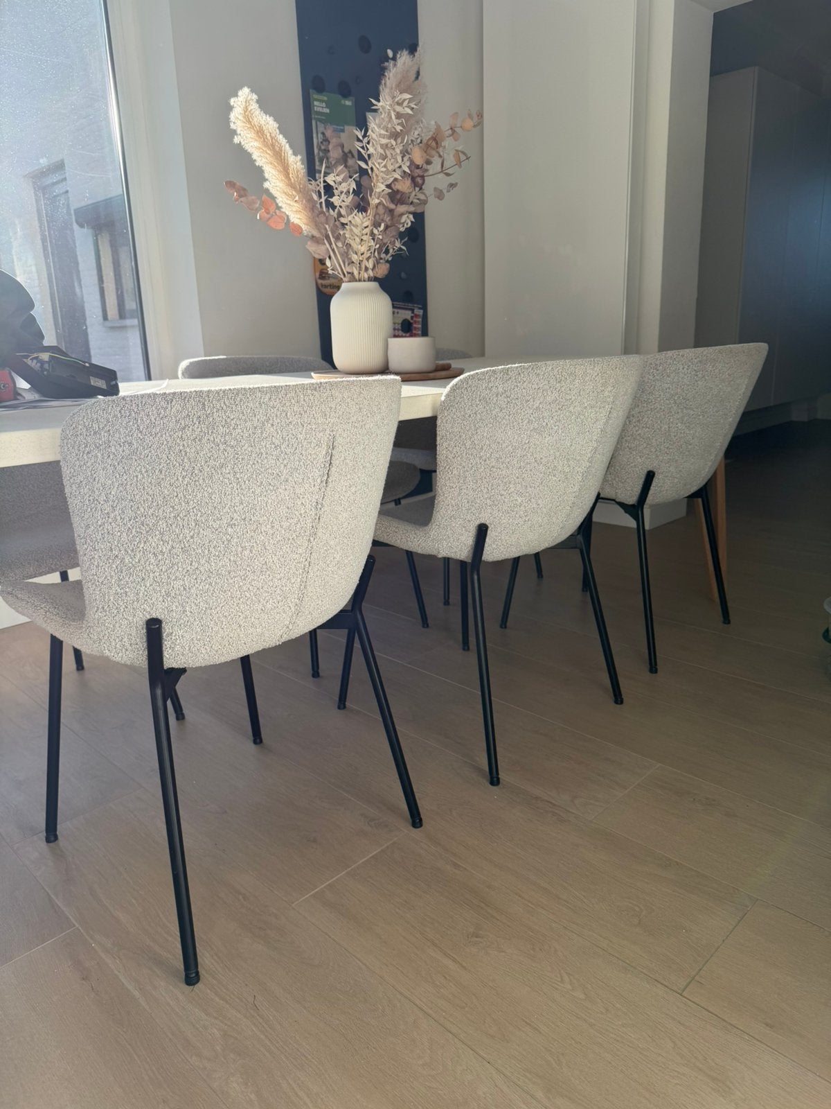 Eetkamerstoelen - nog geen jaar oud, Maison & Meubles, Enlèvement, Comme neuf, Gris, Tissus