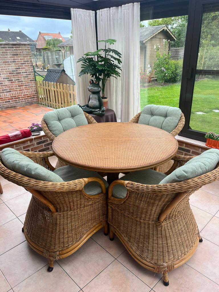 Rotan zetel en tafel set, Huis en Inrichting, Ophalen, Gebruikt