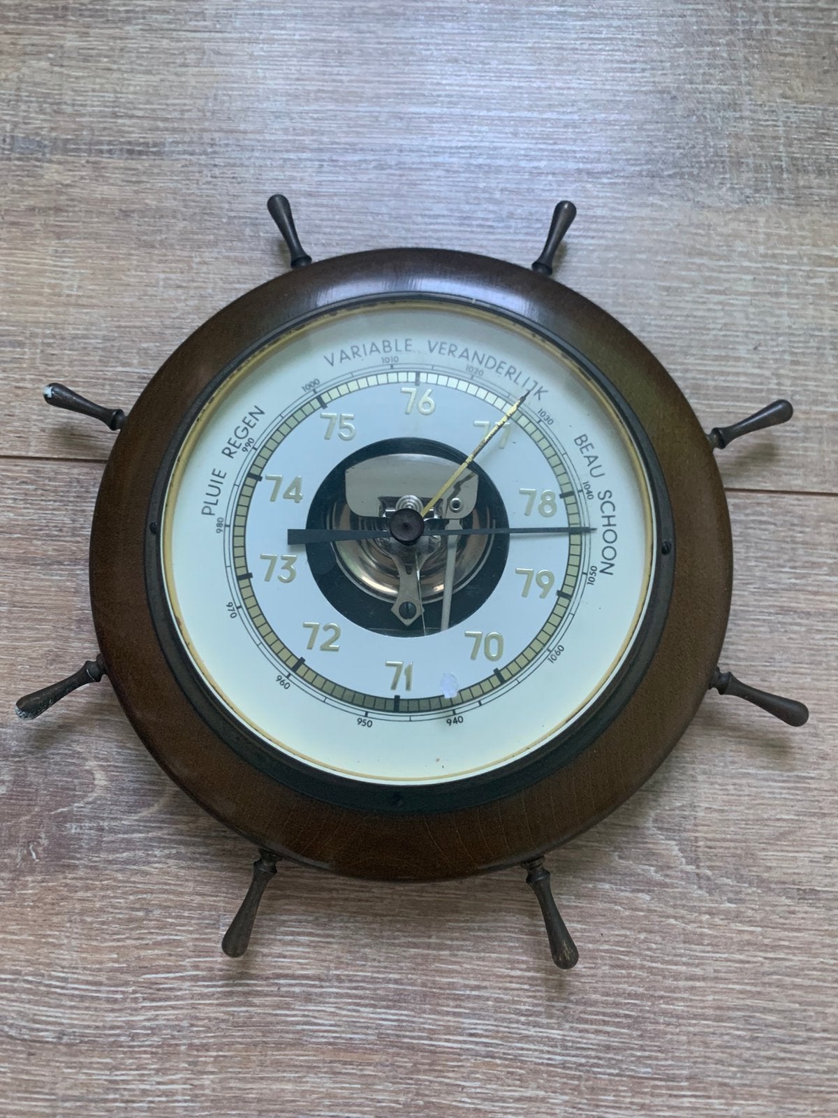 Baromètre ancien au design de volant de navire, TV, Hi-fi & Vidéo, Enlèvement ou Envoi, Ne fonctionne pas, Baromètre