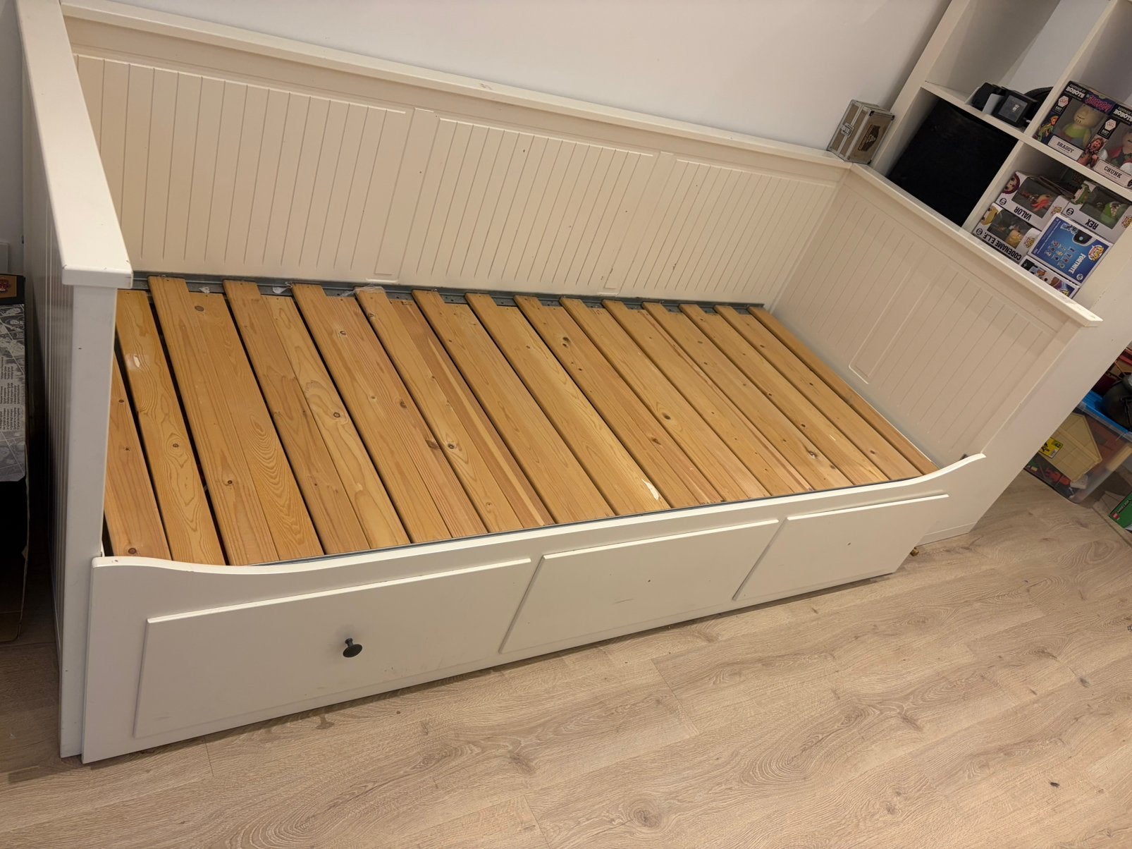 Bed met lade, Ophalen, Gebruikt, Tweepersoons, Wit