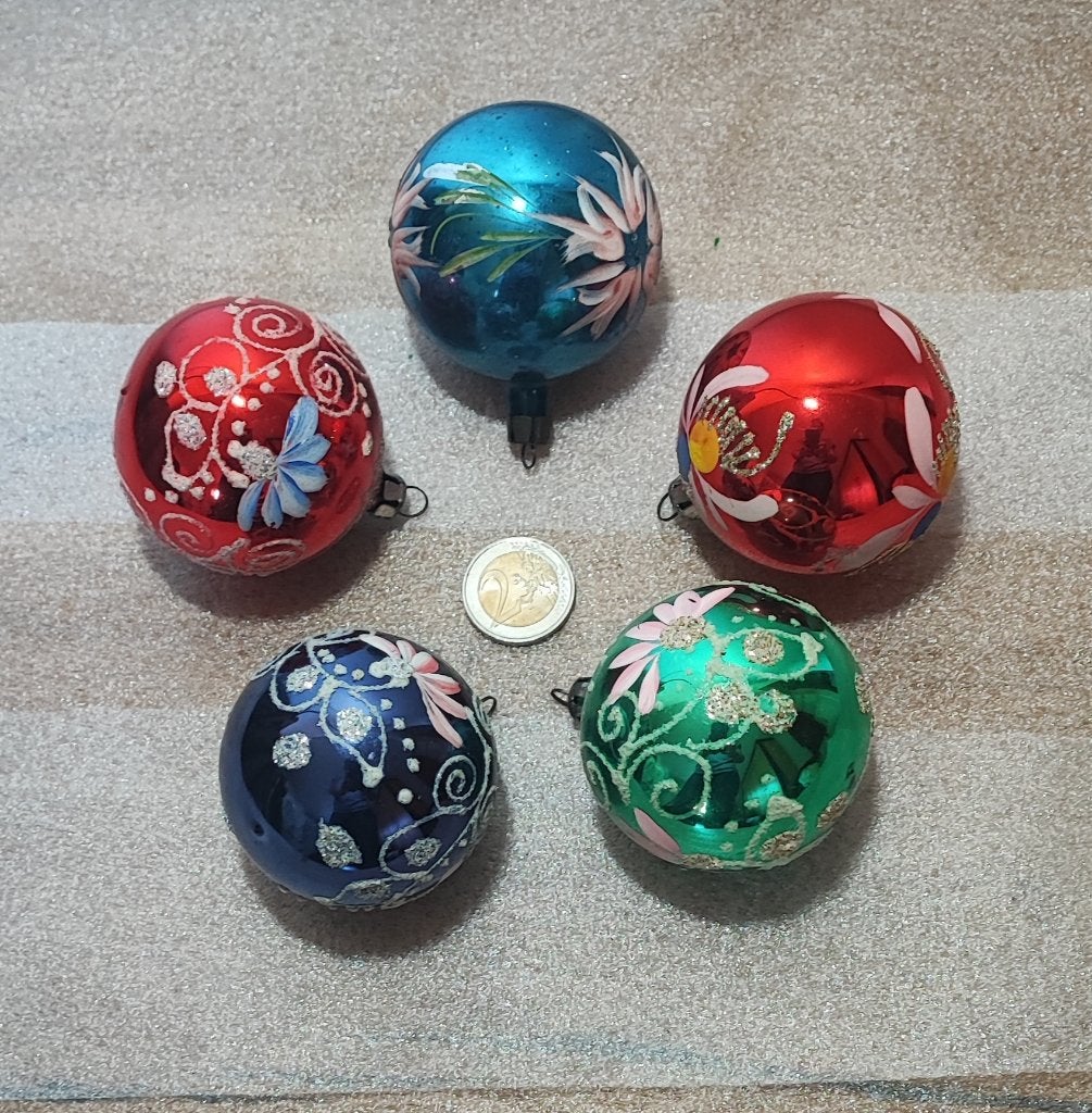5 grote vintage glazen kerstballen, Diversen, Ophalen of Verzenden, Gebruikt