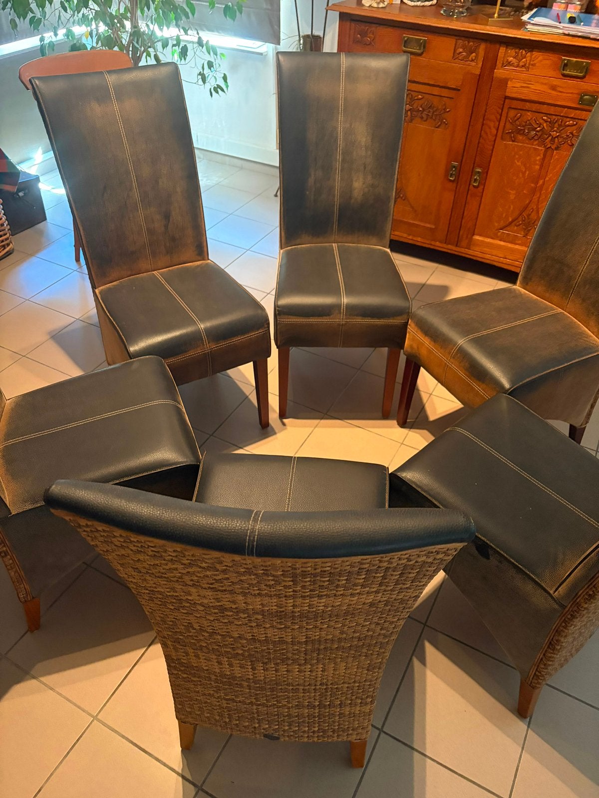 6 Cabana Loom eetkamer stoelen, Huis en Inrichting, Ophalen, Gebruikt, Bruin, Leer