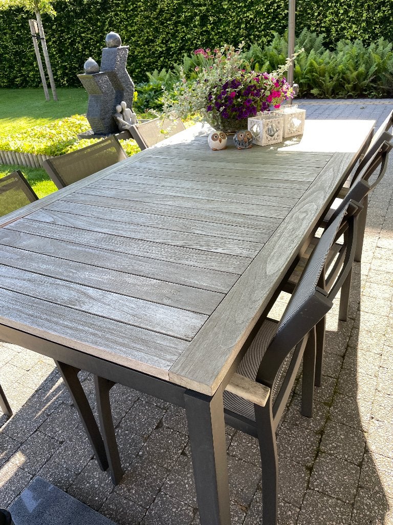 Tuintafel met 6 stoelen, Tuin en Terras, Ophalen, Gebruikt, 6 zitplaatsen, Aluminium